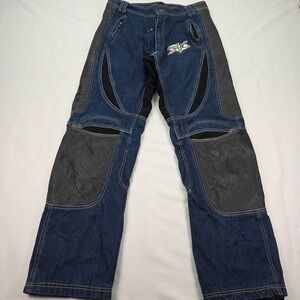 Exelement Vtg Motorcycle Jeans Blue Denim Black Leather Panel Riding Pants 32x30